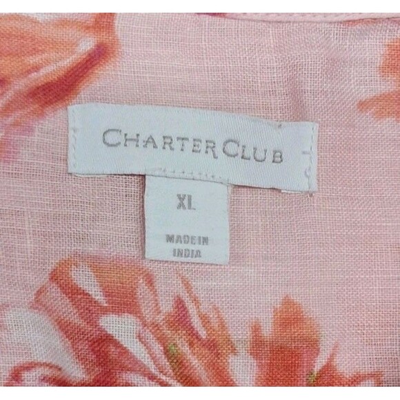 Charter Club 100% Linen Top Women's Pink Floral Button Up Long Sleeve Vacation - Picture 3 of 8
